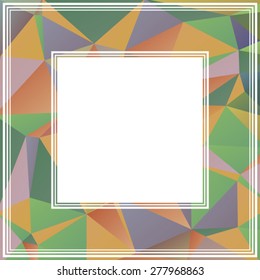 Abstract multicolored border with beige and violet triangles.