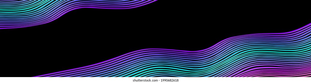 Resumen de líneas onduladas multicolores brillantes sobre fondo negro. Papel mural vectorial moderno.