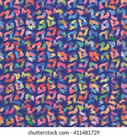 Abstract multicolored brush strokes checked motif. Seamless pattern.