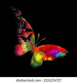 Abstract multicolored butterflies. On a black background. Vector illustration