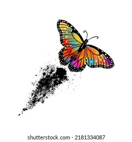 Resumen mariposas multicolores con salpicaduras de pintura. Ilustración del vector