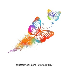 Abstract multicolored butterflies with splashes of paint. Vector illustration
