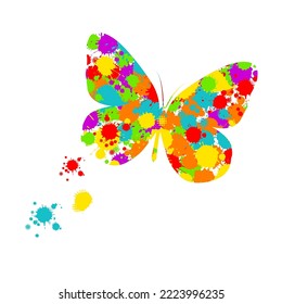 Abstract multicolored butterflies with splashes of paint. Vector illustration