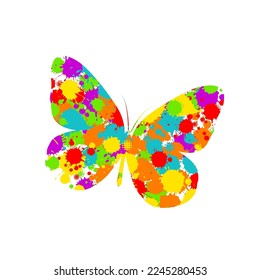 Abstract multicolored butterflies with splashes of paint. Vector illustration