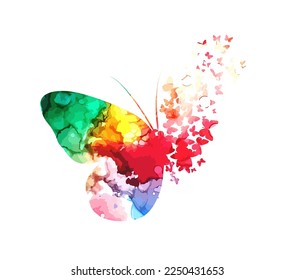 Abstract multicolored butterfly. Mixed media. Rainbow blots. Vector illustration