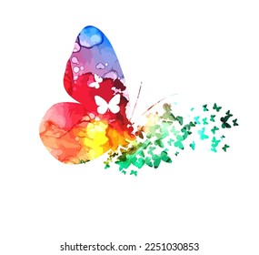 Abstract multicolored butterfly. Mixed media. Rainbow blots. Vector illustration