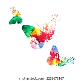 Abstract multicolored butterfly. Mixed media. Rainbow blots. Vector illustration