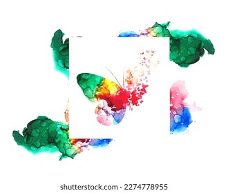 Abstract multicolored butterfly. Mixed media. Rainbow blots. Vector illustration