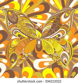 Abstract multicolored butterfly on floral background