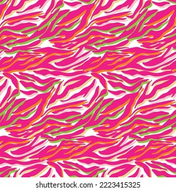 Abstract Multicolored Camouflage Style Zebra Stripes Trendy Fashion Colored Seamless Vector Pattern Perfect for Allover Fabric Print or Wrapping Paper Animal Texture Fuchsia Tones