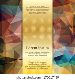 Abstract multicolored card or invitation template with triangle pattern background and place for text in the center.