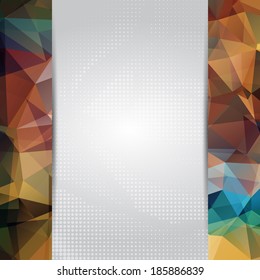Abstract multicolored card or invitation template with triangle pattern background and place for text in the center.