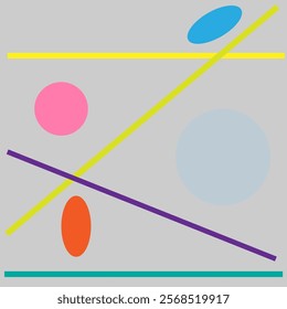 Abstract multicolored circles and lines on a gray background. A modern concept. Vector illustration
