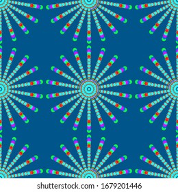 círculos multicolores abstractos sobre un fondo azul, patrón transparente, textura para diseño, ilustración vectorial