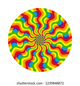 Abstract multicolored circular pattern wavy line rainbow psychedelic hypnosis. Isolated object on a white background, vector illustration