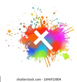 Abstract Multicolored cross . paint stains. Happy easter. Vector illustration