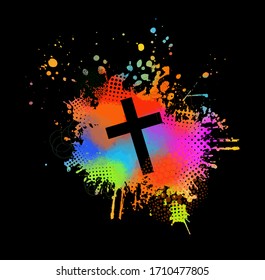 Abstract Multicolored cross . paint stains. Happy easter. Vector illustration