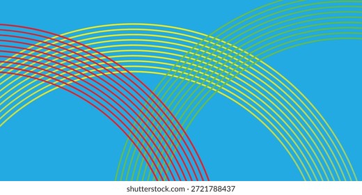 Líneas curvadas multicolores Abstractas que se cruzan sobre fondo azul degradado, ilustración de Vector.