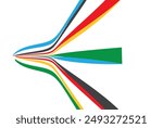 Abstract multicolored curved lines on a white background.