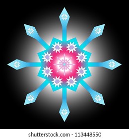 Abstract multicolored decorative snowflake on black background