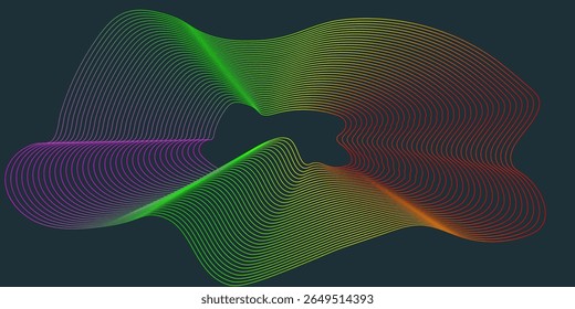 Abstract Multicolored Design with Wavy Gradient Lines on a Dark Background