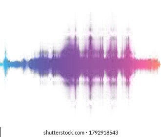 Abstract multicolored dotted sound wave on white background. Vector illustration.