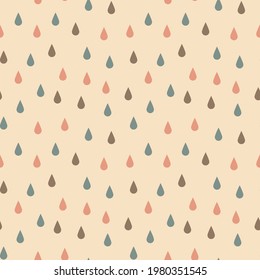 Abstract multicolored drops seamless vector pattern. Naive childish simple background. Watermelon seeds, polka dots, raindrops decorative gentle background.