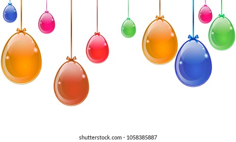 abstract multicolored easter eggs hanging on white background