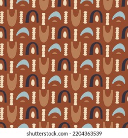 Abstract multi-colored figures of different geometric shapes. Vector illustration on a brown background. For stationery, websites and web pages, prints and packaging materials, textiles and clothing