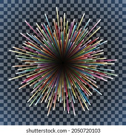 Abstract multicolored fireworks explosion on transparent background vector illustration. Eps 10 with transparencies.