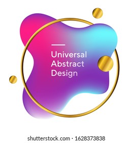 Abstract multicolored fluid flow shapes. Geometric graphic element in circle. Dynamical, blot form. Gradient blue, pink, purple color. Template for logo, flyer, presentation. Vector illustration