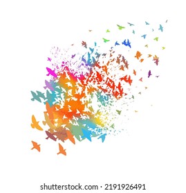 Abstract multicolored flying birds. Mixed media. Vector illustration