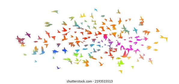 Abstract multicolored flying birds. Mixed media. Vector illustration
