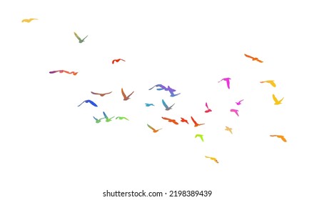 Abstract multicolored flying birds. Mixed media. Vector illustration