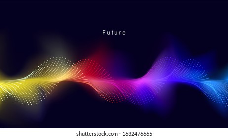 Abstract Multicolored Futuristic Background with Wavy Dots. Aspect Ratio 16:9. EPS10 Vector.