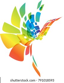Abstract multicolored futuristic bird isolated on white background, vector illustration