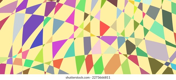 Resumen de fondo geométrico multicolor de cuadrilaterales con predominio de amarillo claro. Diseño colorido y luminoso. Textura mosaica. Efecto de vidrio manchado. Ilustración vectorial EPS 10.
