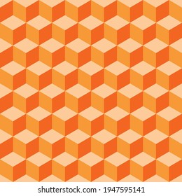 Abstract multicolored geometric cubes. Orange coral seamless pattern. Perfect color combination background.