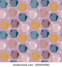 Abstract multicolored geometric polygons on a purple background, seamless pattern, texture for design, vector illustration