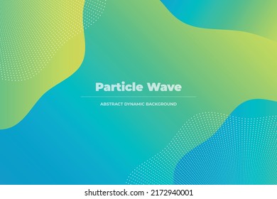 abstract multicolored gradient blue with light blue, green and yellow background with a dynamic dotted geometric pattern in the form of waves. Template for cover, flyer or banner