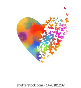 Abstract multicolored heart of butterflies. Happy Valentine's Day. Vector illustration