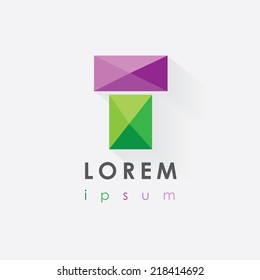 abstract multicolored letter t logo design element isolated on white background