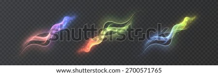 Abstract multicolored light swirls with glowing gradients and smooth energy movement on a dark background. Dynamic glowing swirls for light effects of magic and enchantment.