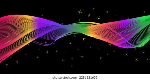 Abstract multicolored lines on black background. Electronic color sound waves. Vector illustration. Banner, poster waves design.
