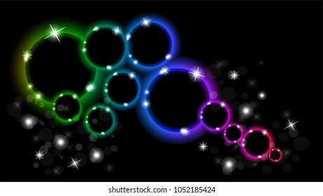 Abstract multicolored luminous rings on a black background. EPS 10.