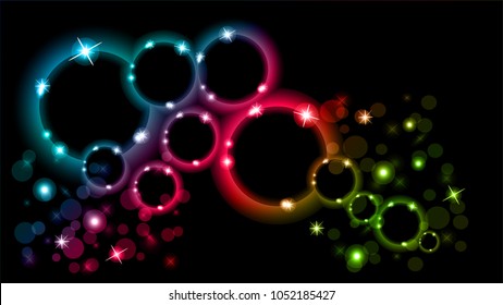 Abstract multicolored luminous rings on a black background. EPS 10.