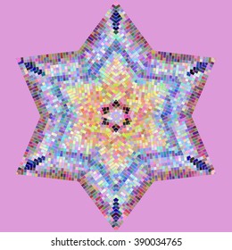 Abstract Multicolored Mosaic in the form of Color Star on violet background