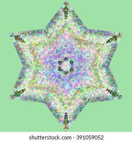 Abstract Multicolored Mosaic in the Form of Star on Green