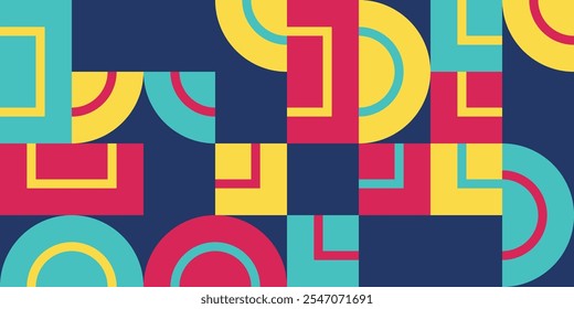 Abstract multicolored mosaic geometric background design. Colors: red, blue, yellow, turquoise.
