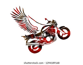 Abstract multicolored motorcycle object with wings. Vector